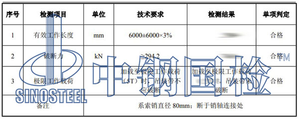 吊具檢測項目結(jié)果